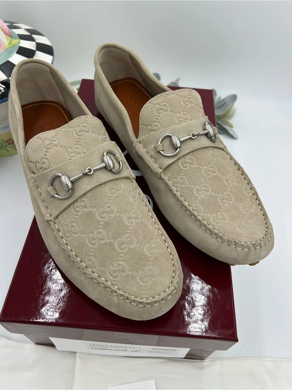 Men's Gucci suede GG embossed loafers size 12.5 fits 13 US made in Italy